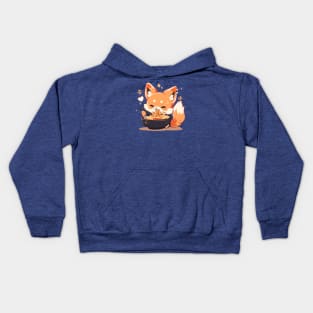 Cute fox eating ramen Kids Hoodie